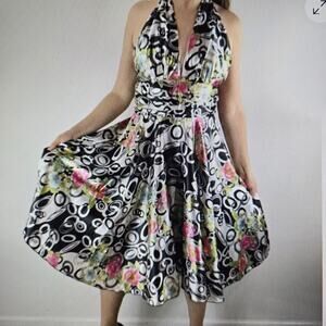 FAUST Paris Designer Geometric Halter Midi Dress Satin Size XS/S Satin EUC